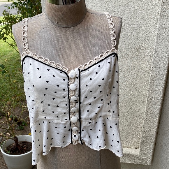 Free People short top with spaghetti straps and heart design. So cute! - Picture 2 of 13